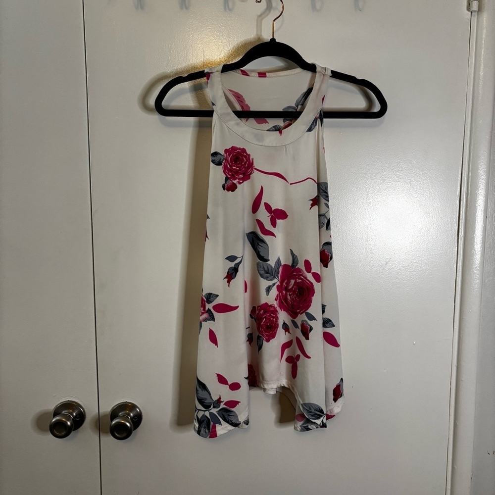 White and Pink Floral Racerback Tank Size M